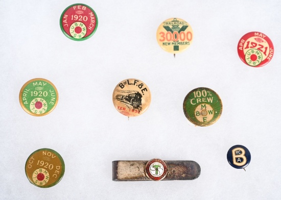 1920s RAILROAD TRAINMAN UNION BUTTONS & MORE