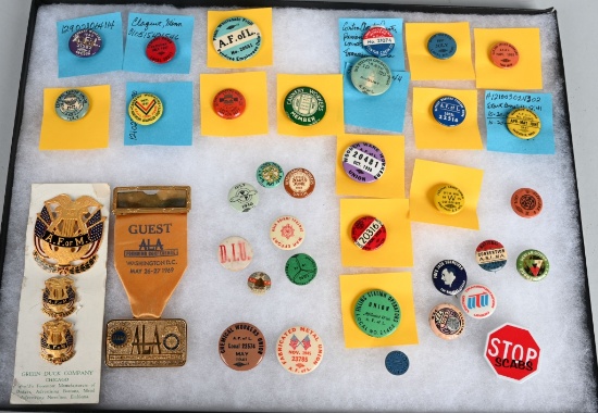 LOT OF LABOR UNION BUTTONS, AND MORE