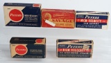 FIVE FULL BOXES SAVAGE & PETERS ASSORTED AMMO
