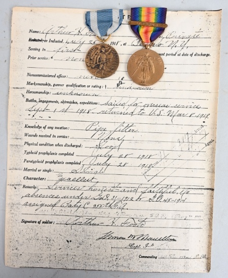 WW1 NEW YORK SERVICE MEDALS & DISCHARGE GROUP WWI