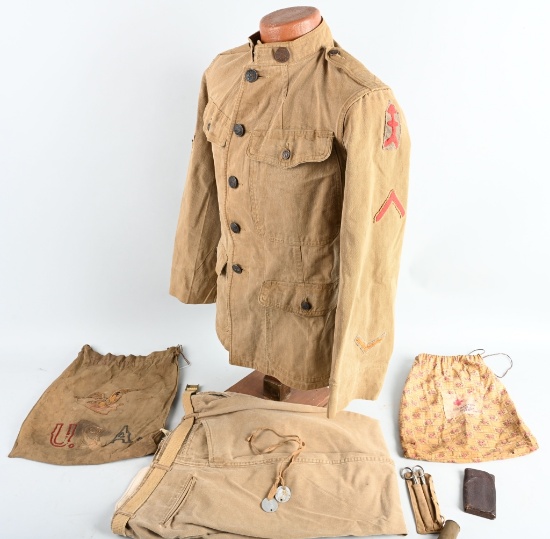 WW1 NAMED 32ND DIVISION UNIFORM GROUPING DOG TAGS