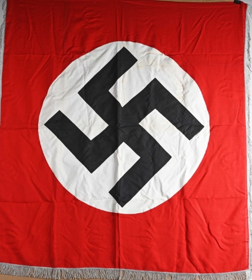 WWII NAZI GERMAN NSDAP WALL FLAG W SILVER FRINGE