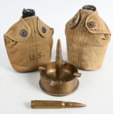 WWII US ARMY CANTEEN AND TRENCH ART LOT WW2
