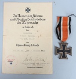 WWII NAZI GERMAN IRON CROSS WITH DOCUMENT PANZER