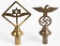 2 WWII NAZI GERMAN BRASS FLAGPOLE TOPPERS
