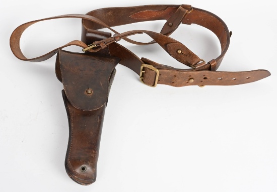 WW1 US ARMY SAM BROWN LEATHER BELT W/ HOLSTER WWI