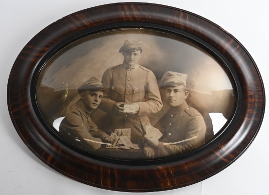 WWI PHOTOGRAPH OF 3 POLISH SOLDIERS PLAYED CARDS