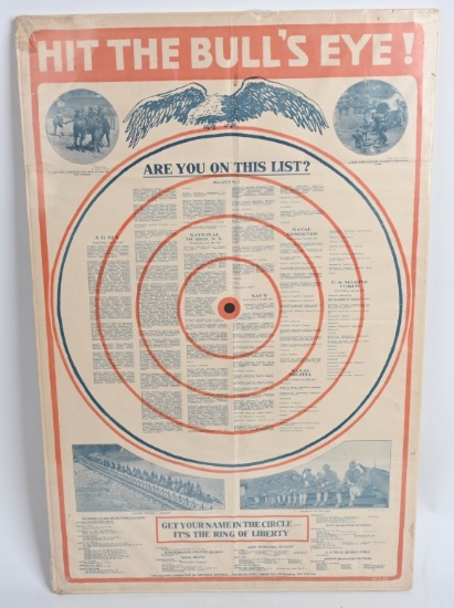 WW1 US POSTER HIT THE BULL'S EYE DOUGHBOYS WANTED