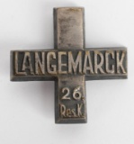 WW1 LANGEMARCK CROSS BADGE GREEN CORPS MEDAL