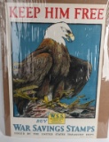 WWI US WAR SAVINGS STAMP POSTER KEEP HIM FREE WW1