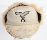 WWII NAZI GERMAN LUFTWAFFE FUR LEATHER WINTER CAP