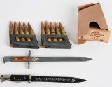 WWII NAZI GERMAN 8mm AMMO + 2 MINIATURE BAYONETS