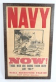 WWII US NAVY RECRUITING POSTER W/ PT BOAT U BOAT