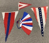 WWII US 4pc LOT V FOR VICTIORY APRON + PENNANTS