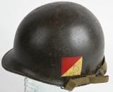 WWII US M1 COMBAT HELMET UNIT PAINTED W/ LINER