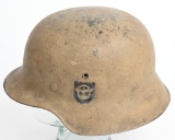 WWII REPAINTED TAN POLIZEI M42 DOUBLE DECAL HELMET