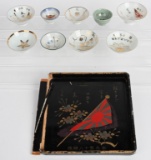 WWII IMPERIAL JAPANESE SAKE CUP LOT W/ TRAY WW2