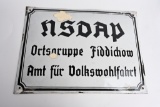 WWII NAZI GERMAN WHITE PORCELAIN NSDAP SIGN WW2