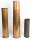 3 WWII AND POSTWAR SPENT ARTILLERY SHELL CASINGS