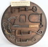 FINE WALL DISPLAY COLLECTION OF TRAPPING TOOLS