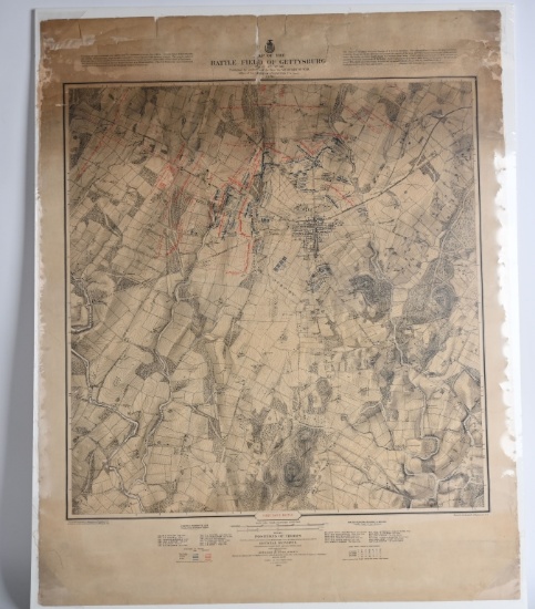 1876 ORIGINAL CIVIL WAR MAP OF GETTYSBURG 1ST DAY