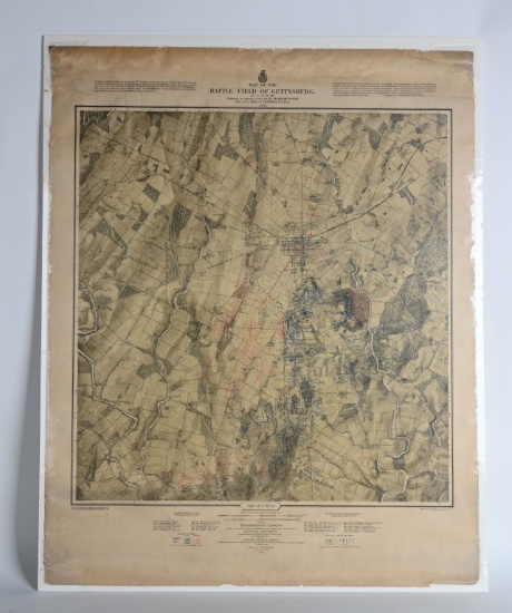 1876 ORIGINAL CIVIL WAR MAP OF GETTYSBURG 3RD DAY