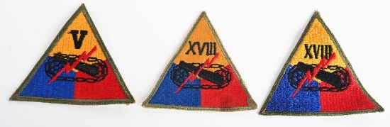 WWII US ARMORED V & XVIII CORPS PATCH LOT OF 3 WW2