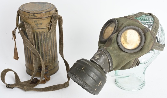 WWII NAZI GERMAN CAMO M30 GASMASK & CANISTER WW2