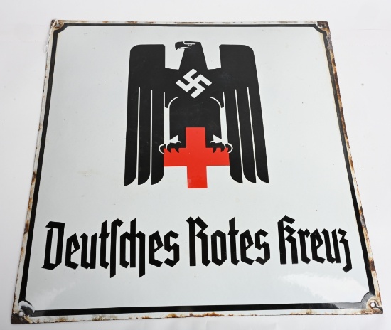 WWII NAZI GERMAN RED CROSS PORCELAIN SIGN WW2