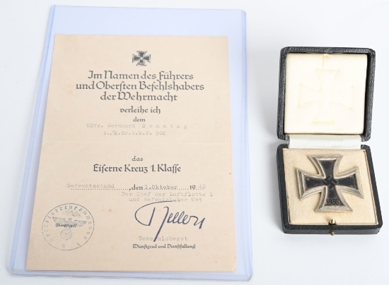 WWII NAZI GERMAN 1ST CLASS IRON CROSS w/ DOCUMENT