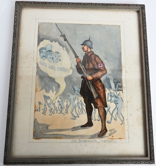 WWII ANTI NAZI GERMAN PATRIOTIC PAINTING WW2 KIA