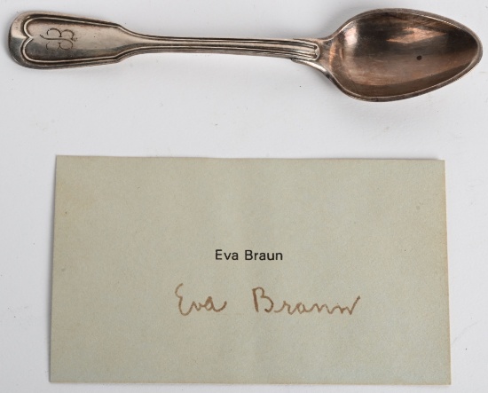 WWII NAZI GERMAN EVA BRAUN SIGNED CARD & SPOON