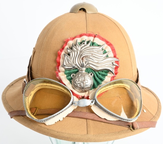 WWII ITALIAN M1935 PITH HELMET WITH GOGGLES