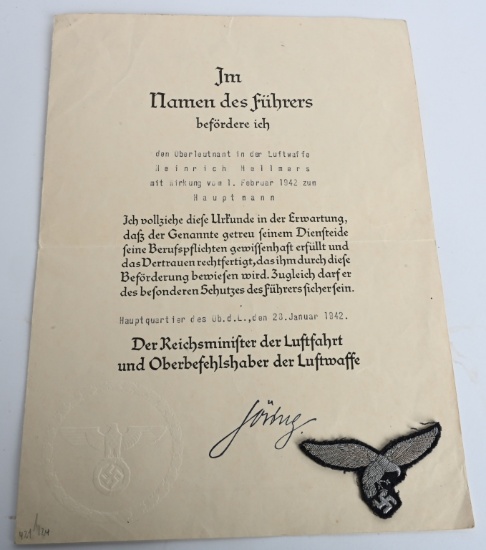 WWII NAZI GERMAN LUFTWAFFE PROMOTION W EAGLE WW2