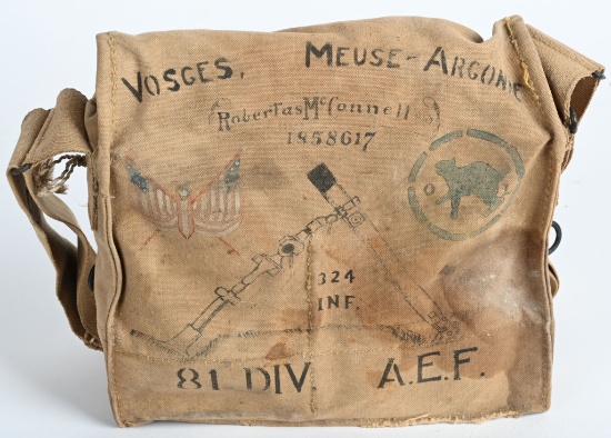 WW1 81st DIVISION PAINTED GAS MASK W TRENCH MORTAR