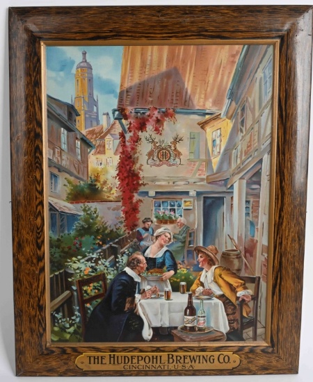 HUDEPOHL BREWING TIN SELF FRAMED SIGN