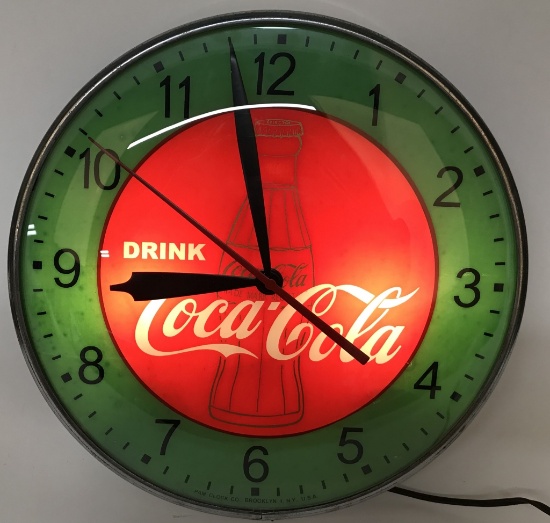 COCA COLA PAM LIGHT-UP CLOCK w/ GOLD BOTTLE