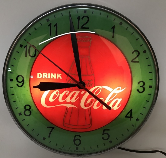 COCA COLA PAM LIGHT-UP CLOCK w/ GOLD BOTTLE