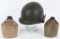 WWII FRONT SEAM M1 HELMET + CANTEENS