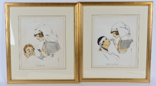 WW1 DOUGHBOY WATERCOLOR ART SIGNED HOSPITOL SCENES
