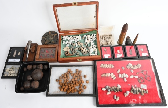 LARGE DUG CIVIL WAR BULLET LOT W/ ARTILLERY SHELLS