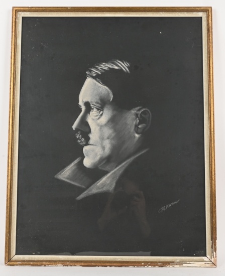 WWII NAZI GERMAN CHALK OF ADOLF HITLER ARTIST SIG