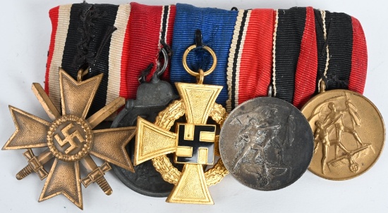 WWII NAZI GERMAN 5 PLACE MEDAL BAR WW2