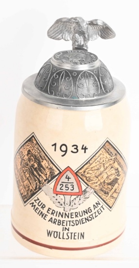 WWII NAZI GERMAN RAD COMMEMORATIVE STEIN WW2