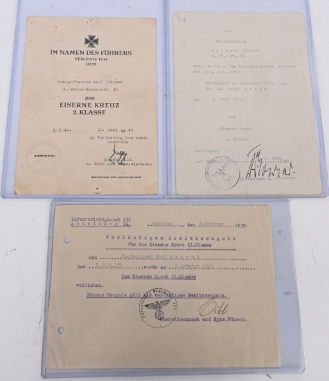 WWII NAZI GERMAN IRON CROSS DOCUMENT LOT OF 3 WW2