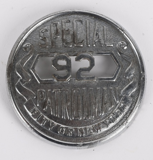 NEW YORK CITY SPECIAL PATROLMAN POLICE BADGE #92