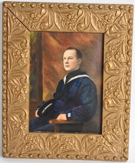 WW1 FRAMED PORTRAIT OF USN SAILOR USS BRIDGEPORT