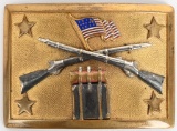 SPAN AM PATRIOTIC WAR BELT BUCKLE W FLAG RIFLES