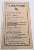 WWII ANTI JAPANESE PRAYER POSTER A JAPS PRAYER WW2