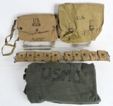 WWII USMC FIELD GEAR LOT GASMASK ARMY MUSETTE BAG